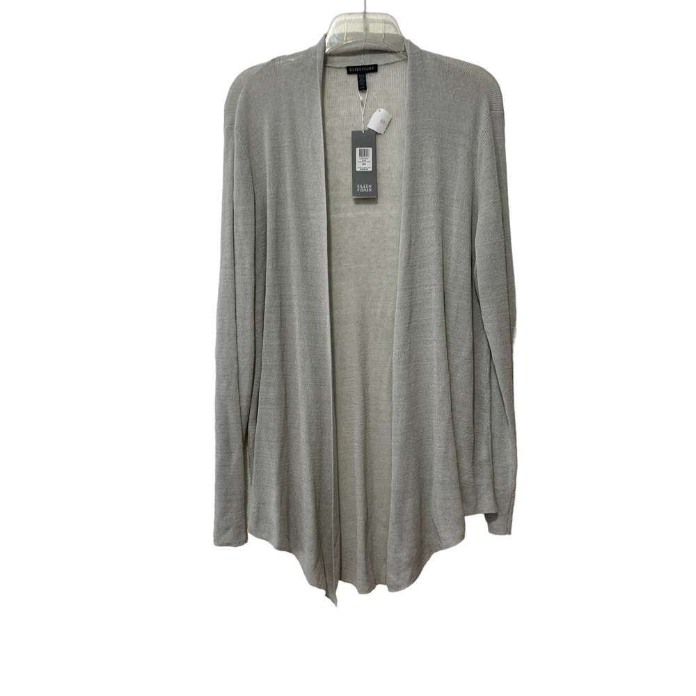 Eileen Fisher Open Front Linen Blend Long Sleeve Cardigan in Bone Sweater Large